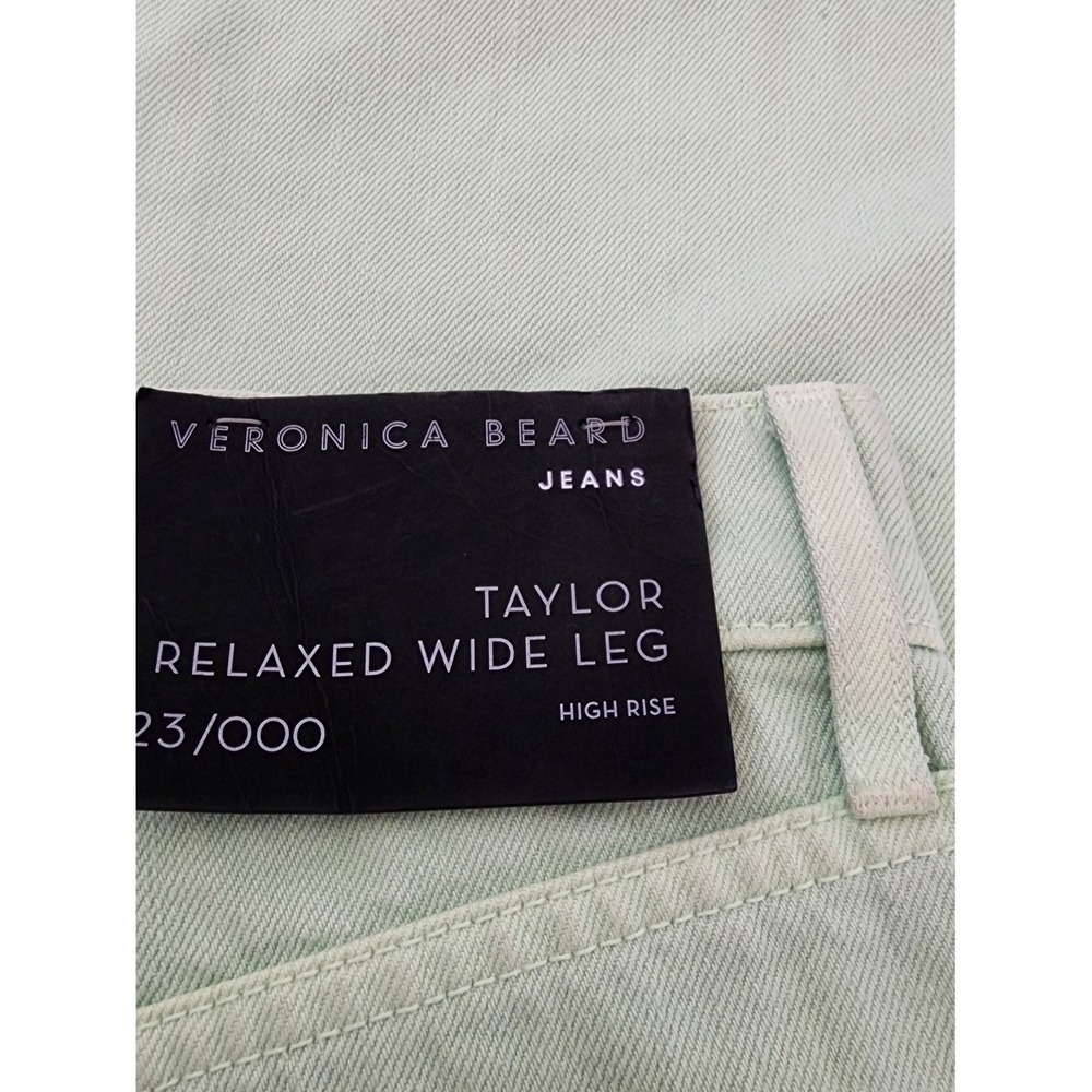 Veronica Beard Taylor Wide Leg Jeans Womens 23 Green Pistachio High Rise Raw Hem - Picture 11 of 14